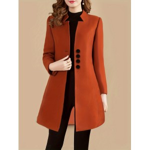 Single Breasted Solid Coat, Elegant Long Sleeve Versatile Outerwear, Women's Clothing