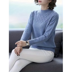 Long Sleeve Mock Neck Sweater, Elegant Casual Sweater For Fall & Spring, Women's Clothing