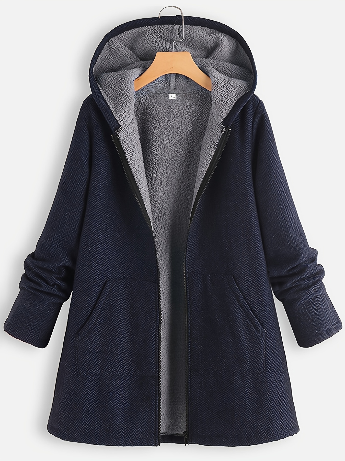 zip up hooded jacket casual solid long sleeve winter warm outerwear womens clothing details 1