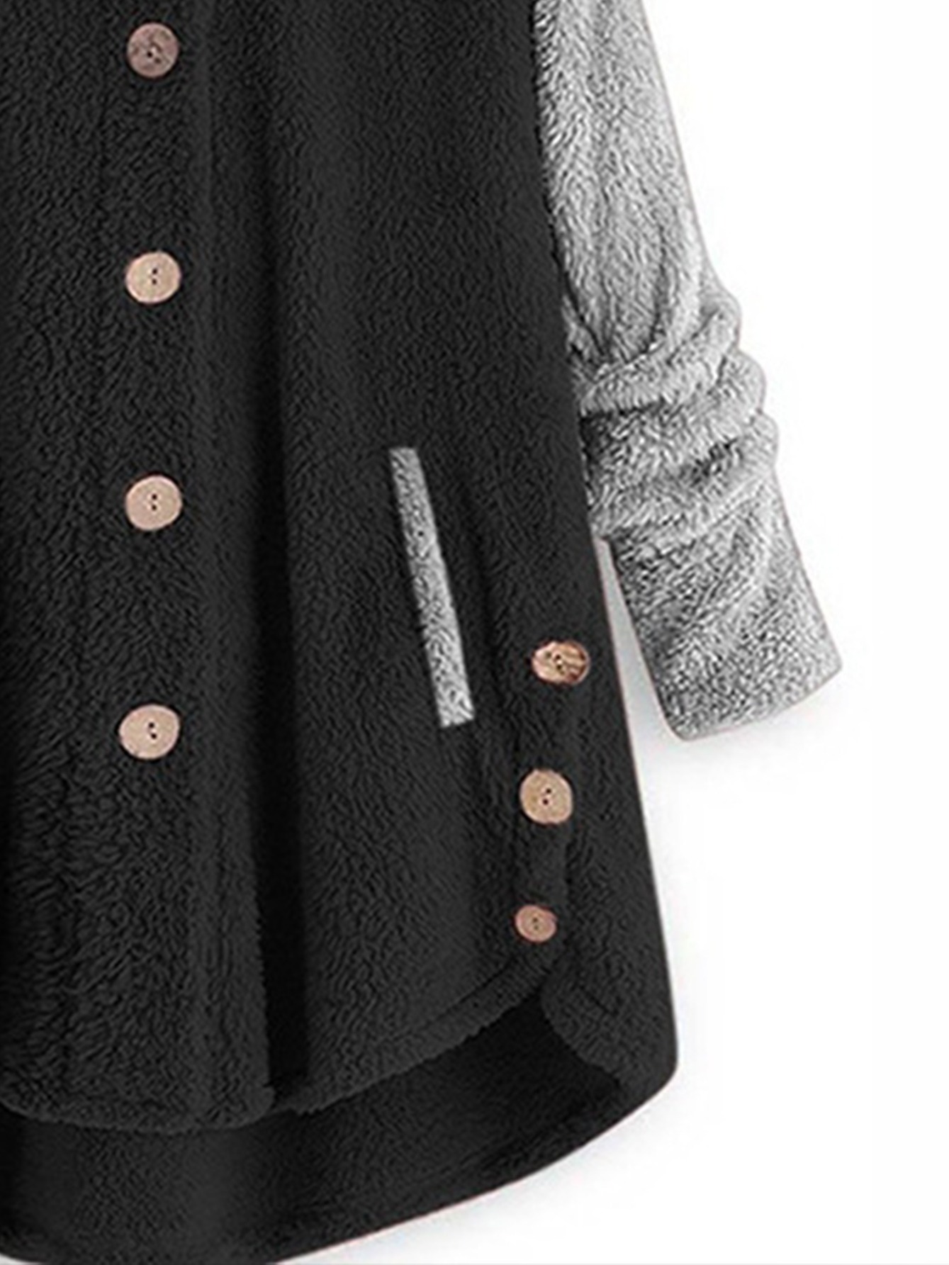 color block hooded coat dual pockets button long sleeve coat casual outerwear for fall winter womens clothing details 2