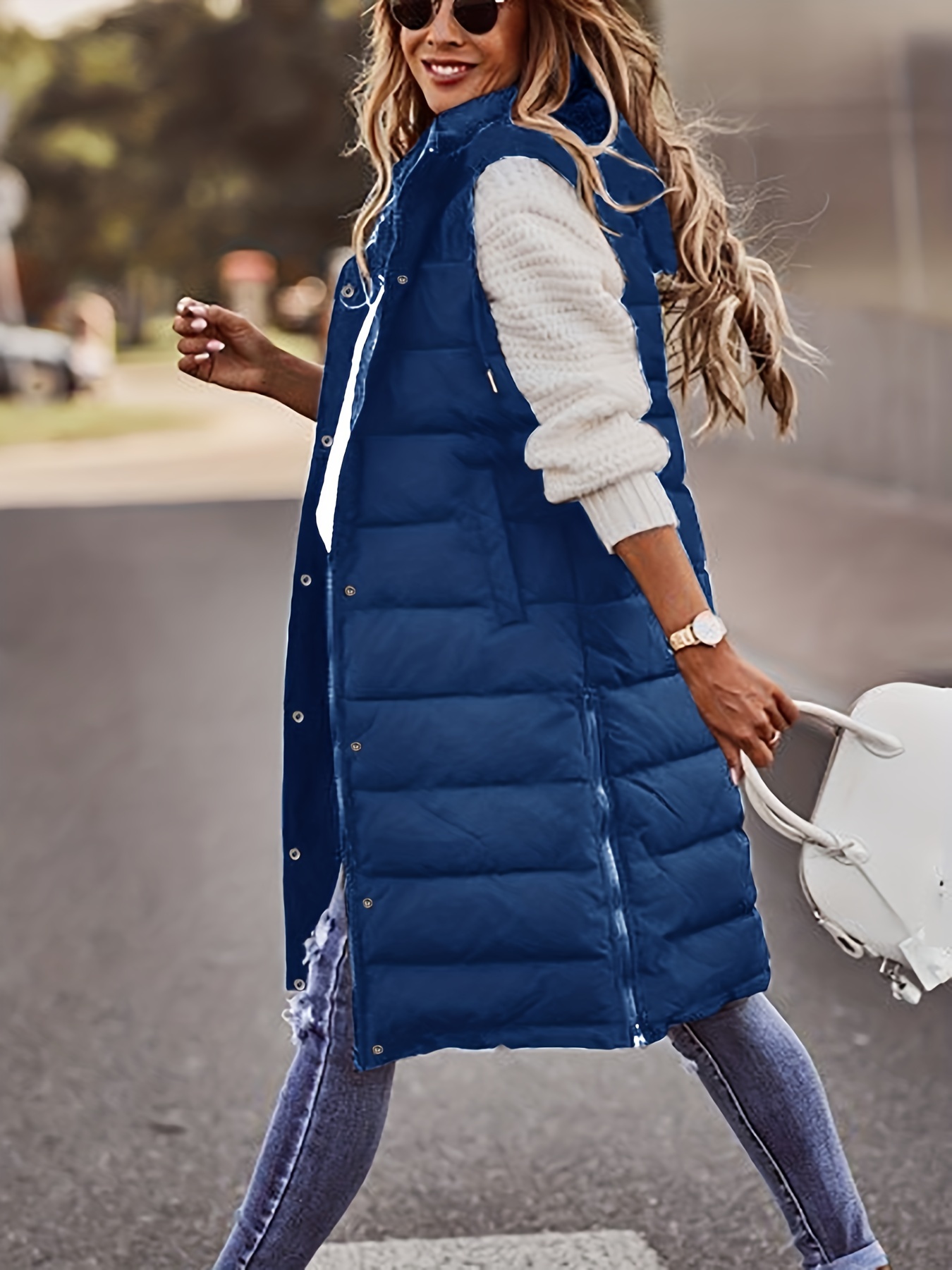 hooded sleeveless coat casual long length versatile winter warm outerwear womens clothing details 5