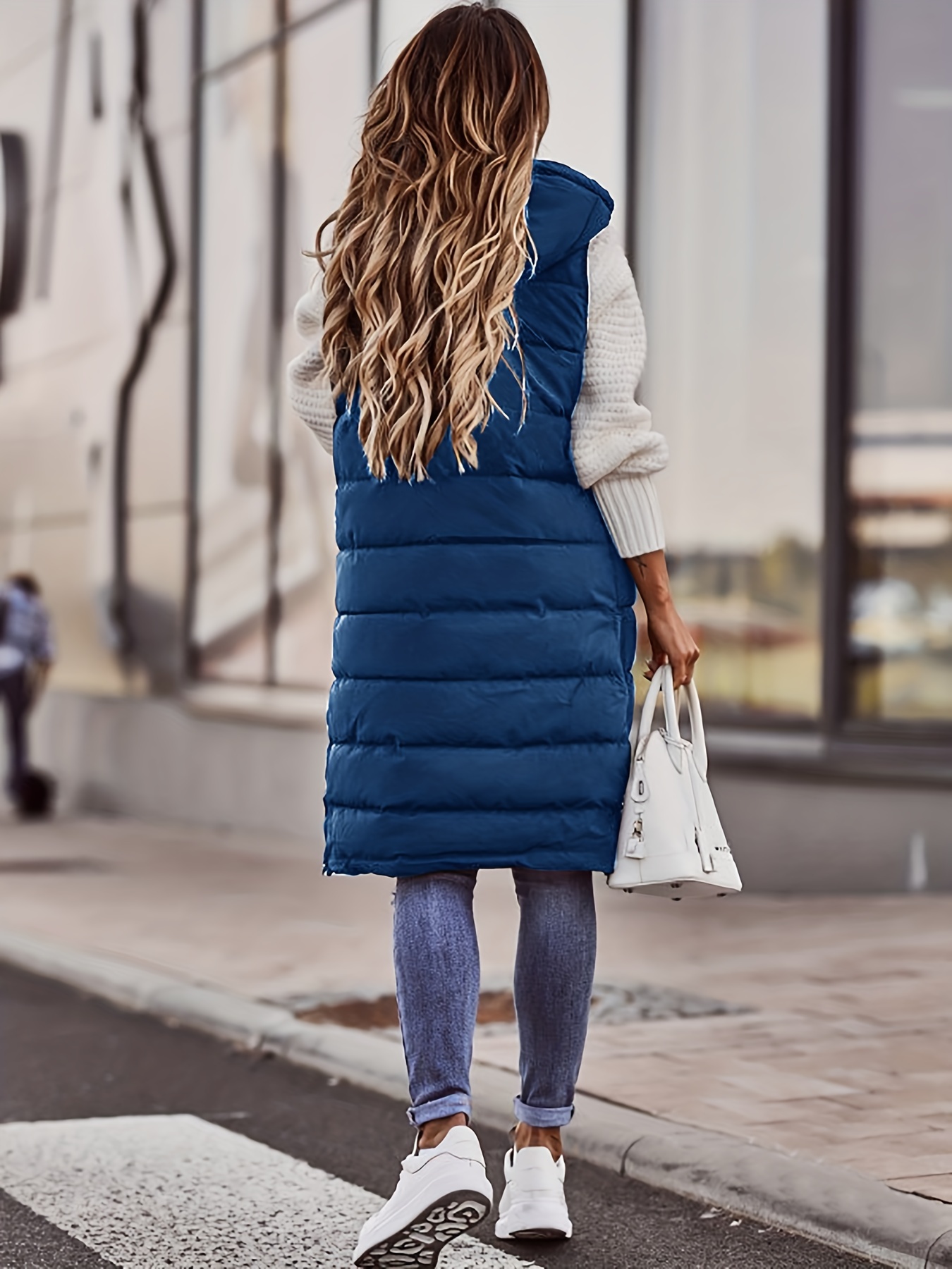 hooded sleeveless coat casual long length versatile winter warm outerwear womens clothing details 6