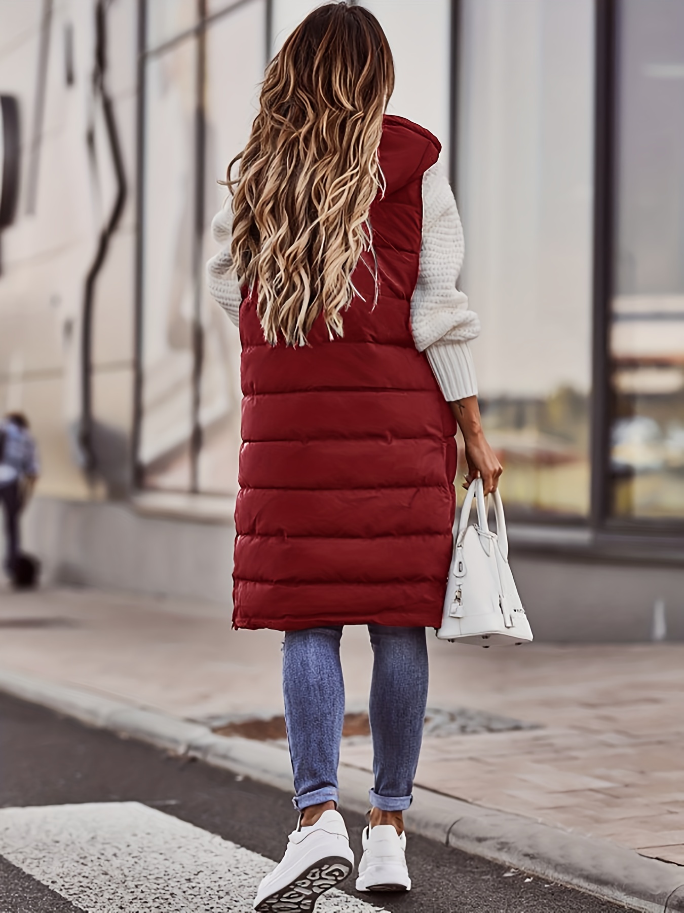 hooded sleeveless coat casual long length versatile winter warm outerwear womens clothing details 23