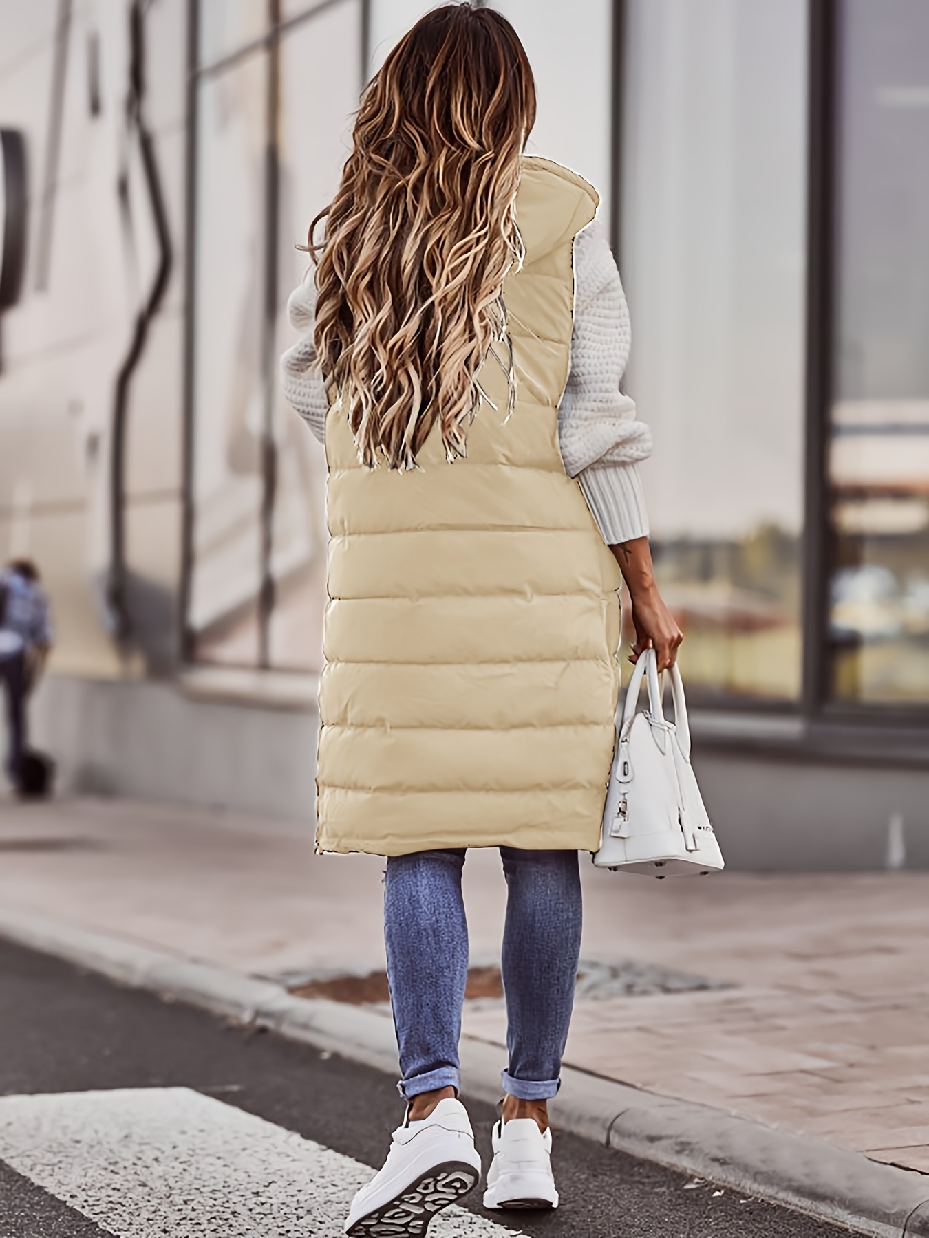 hooded sleeveless coat casual long length versatile winter warm outerwear womens clothing details 26