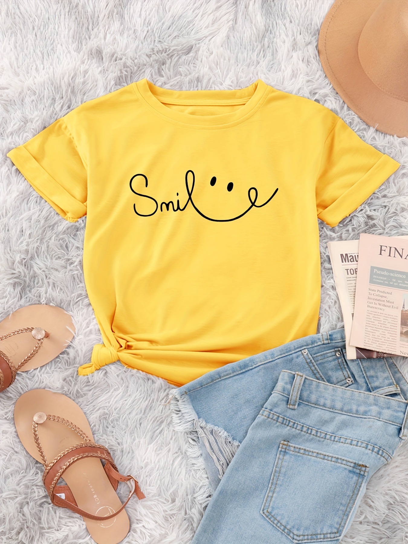 letter print crew neck t shirt casual short sleeve top for spring summer womens clothing details 26