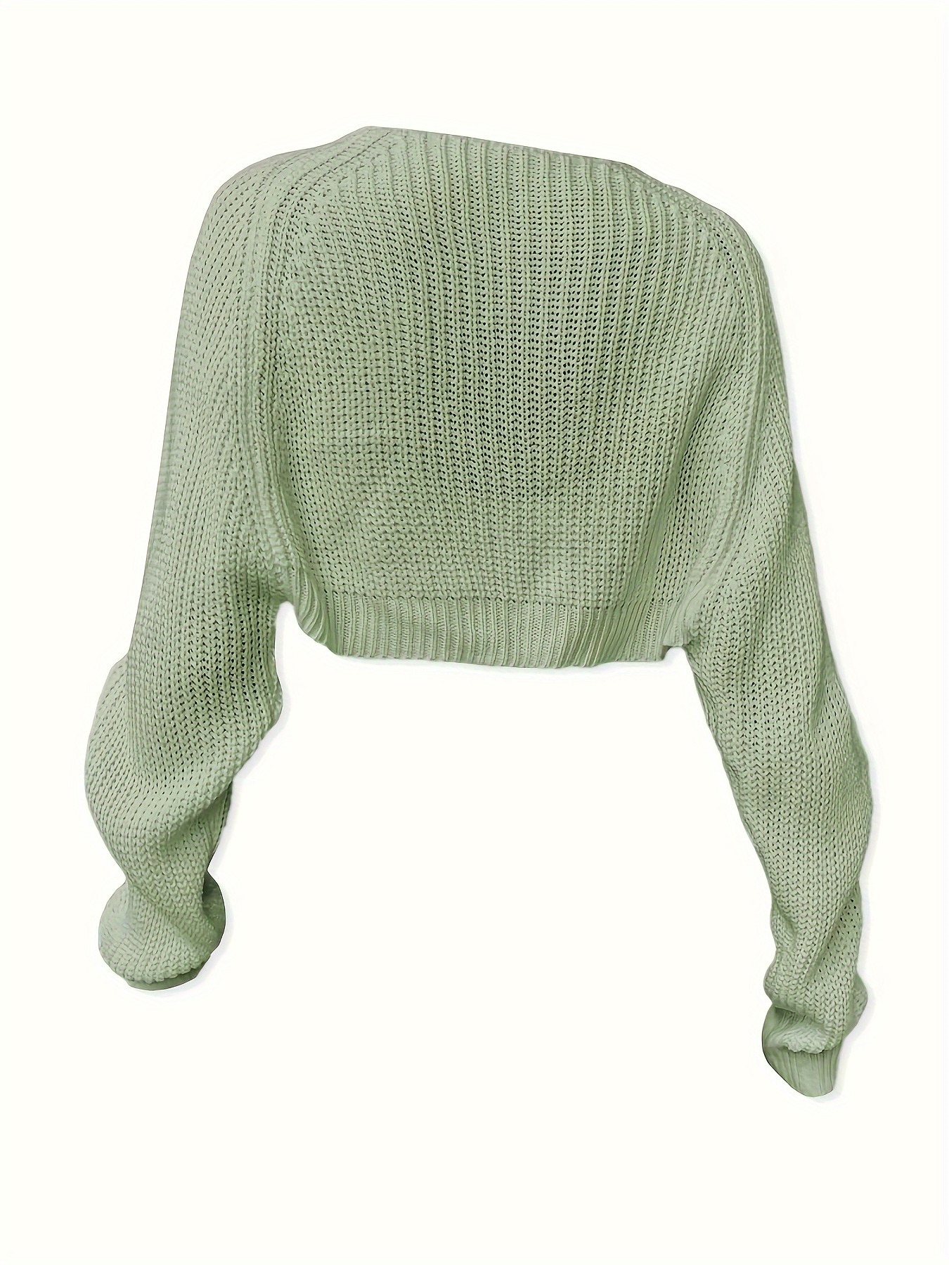 cropped solid knit sweater open front long sleeve sweater womens clothing details 6