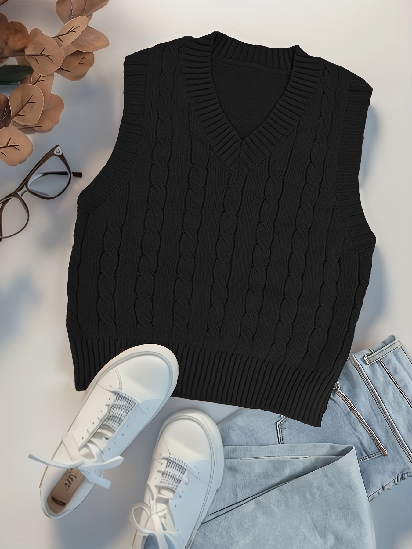 twist pattern v neck sweater vest y2k sleeveless vest for spring fall womens clothing details 35