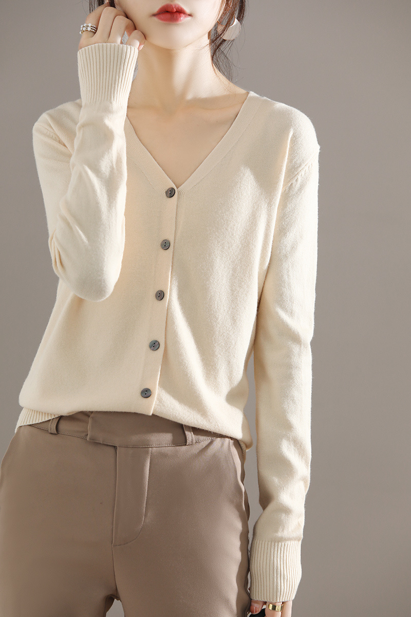 elegant v neck solid cardigan long sleeve cardigan for spring fall womens clothing details 4