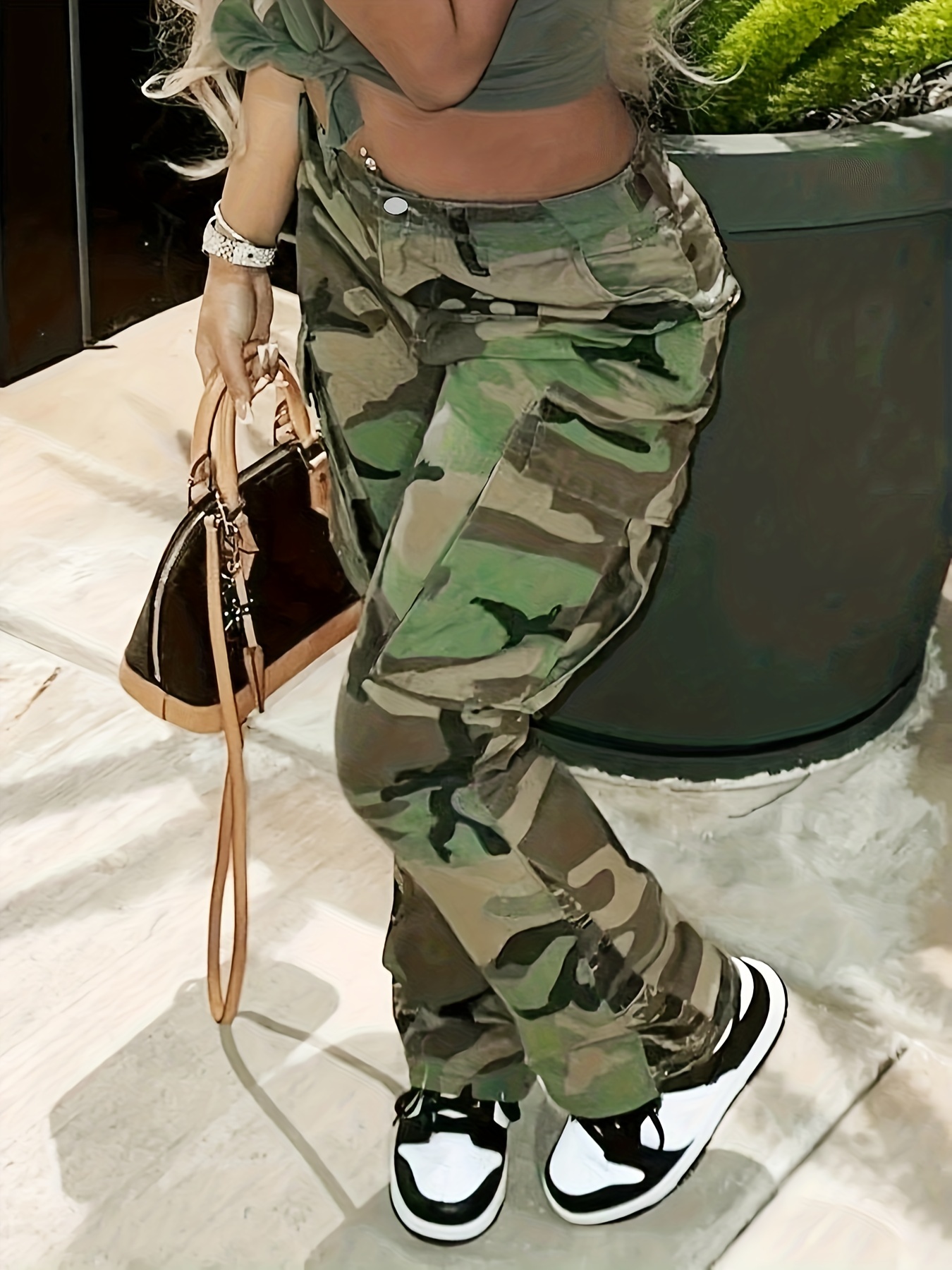 high waist straight camouflage cargo jeans camo print medium stretch side flap pocket high rise denim pants womens denim jeans clothing details 2