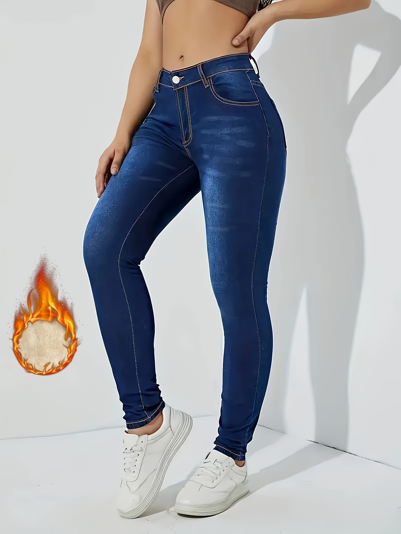 fleece liner casual skinny jeans slant pockets slim fit stretchy tight jeans womens denim jeans clothing details 3