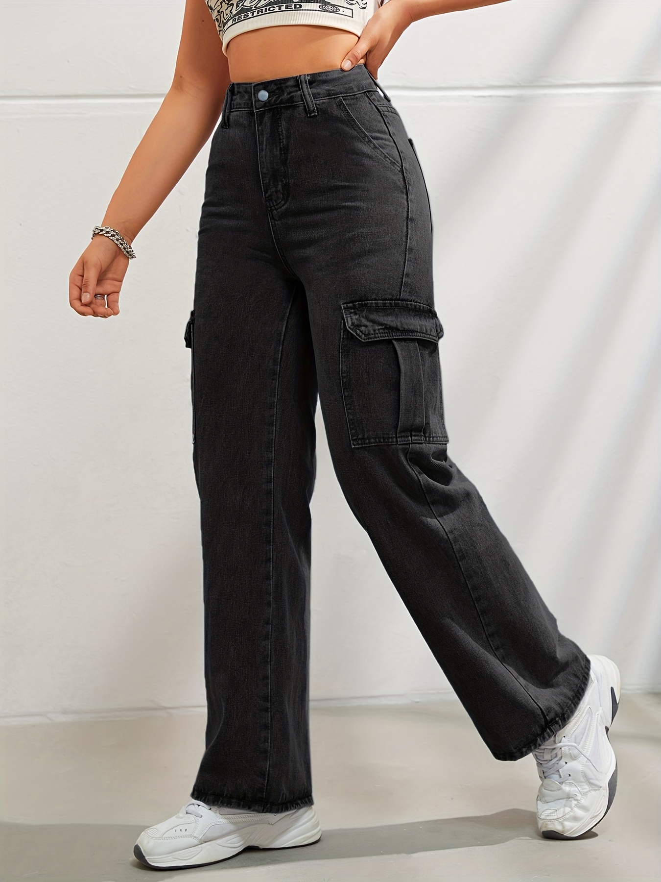 side flap pocket high waist denim cargo pants light washed casual slash pocket cargo jeans kpop y2k womens denim jeans clothing details 5