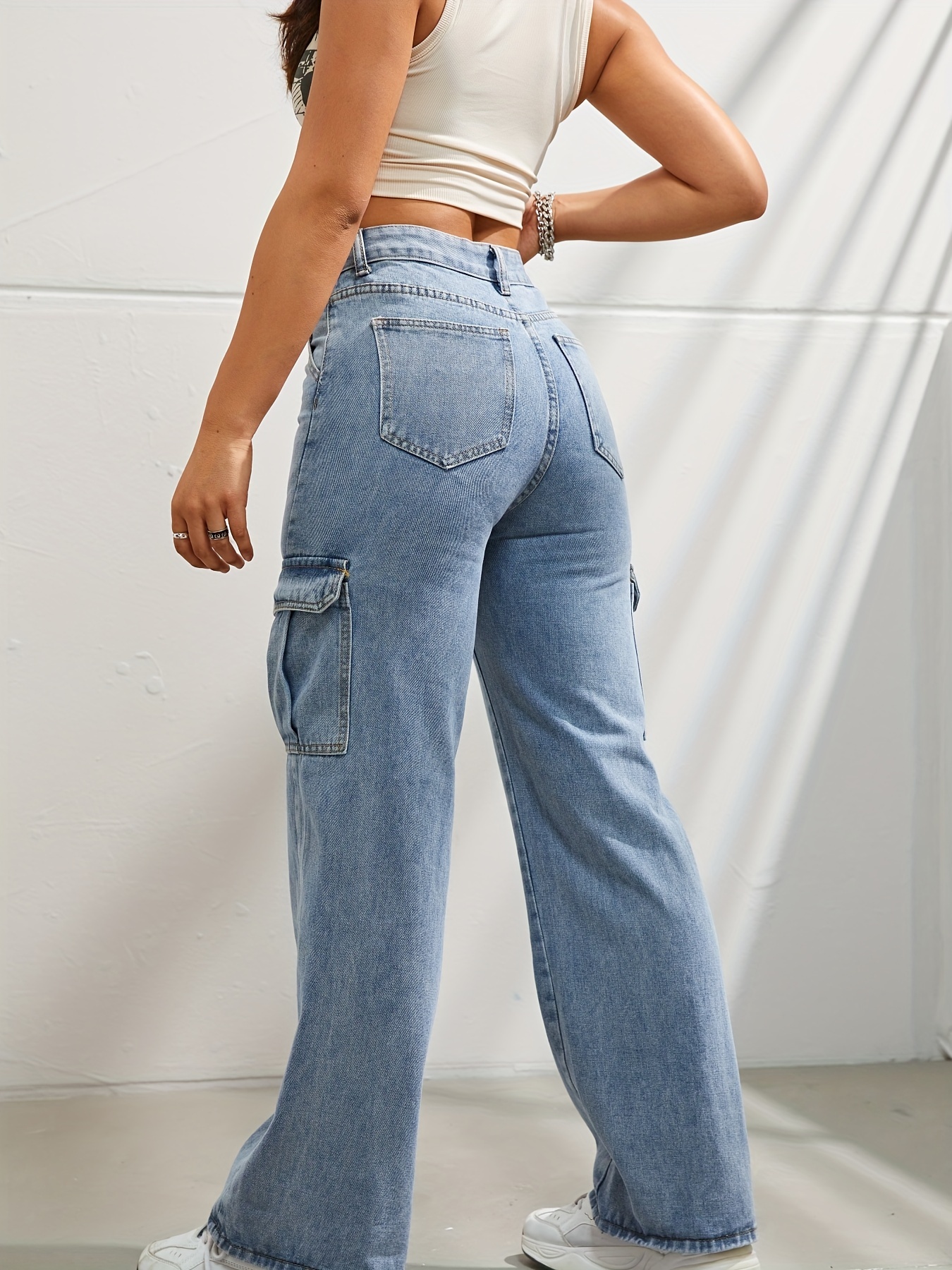 side flap pocket high waist denim cargo pants light washed casual slash pocket cargo jeans kpop y2k womens denim jeans clothing details 13