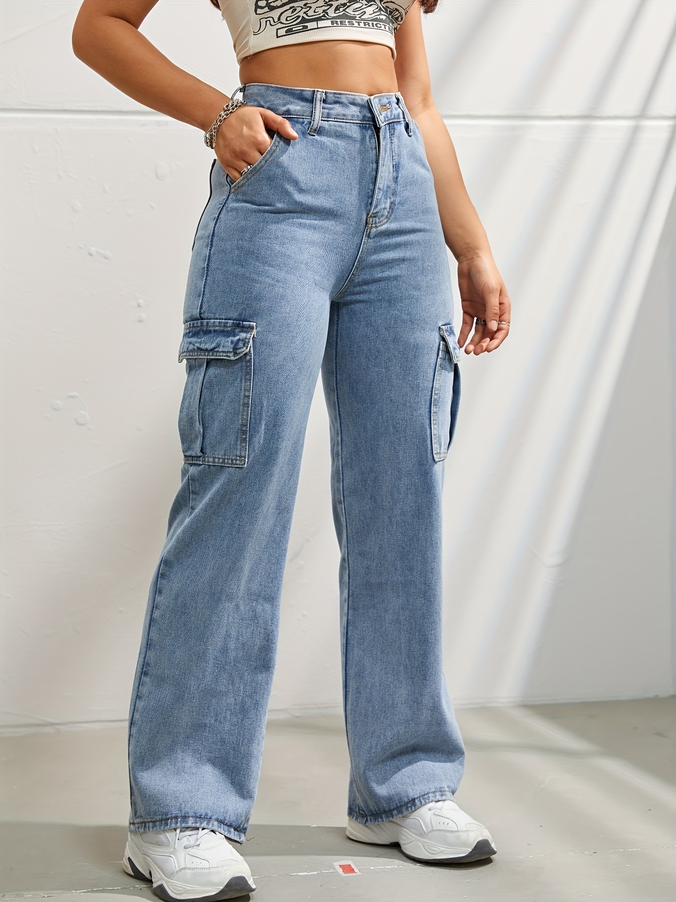 side flap pocket high waist denim cargo pants light washed casual slash pocket cargo jeans kpop y2k womens denim jeans clothing details 15